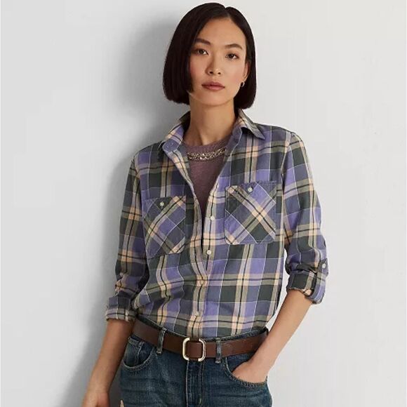 Ralph Lauren Plaid Cotton Twill Roll Tab Sleeve Button Front Shirt Size 2X - Picture 12 of 13